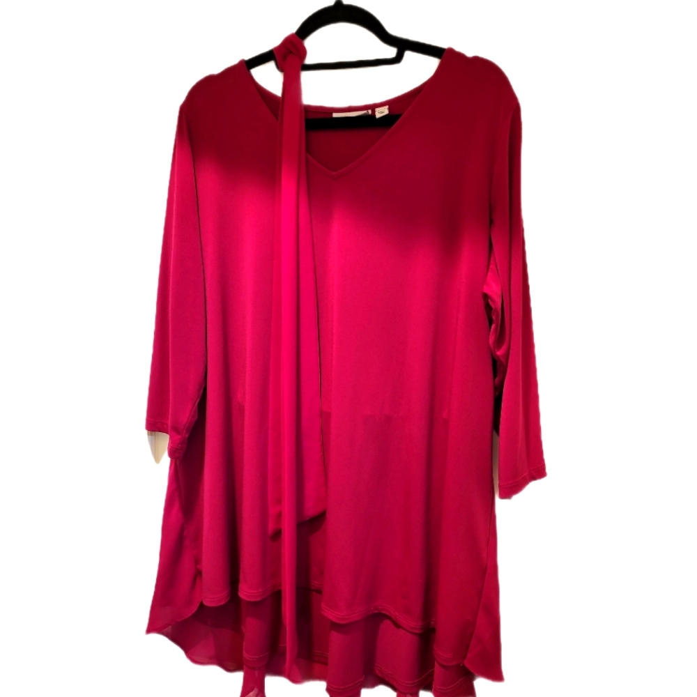 Susan Graver Liquid Knit Tunic Fit and Flare Top with Tie Size 1X